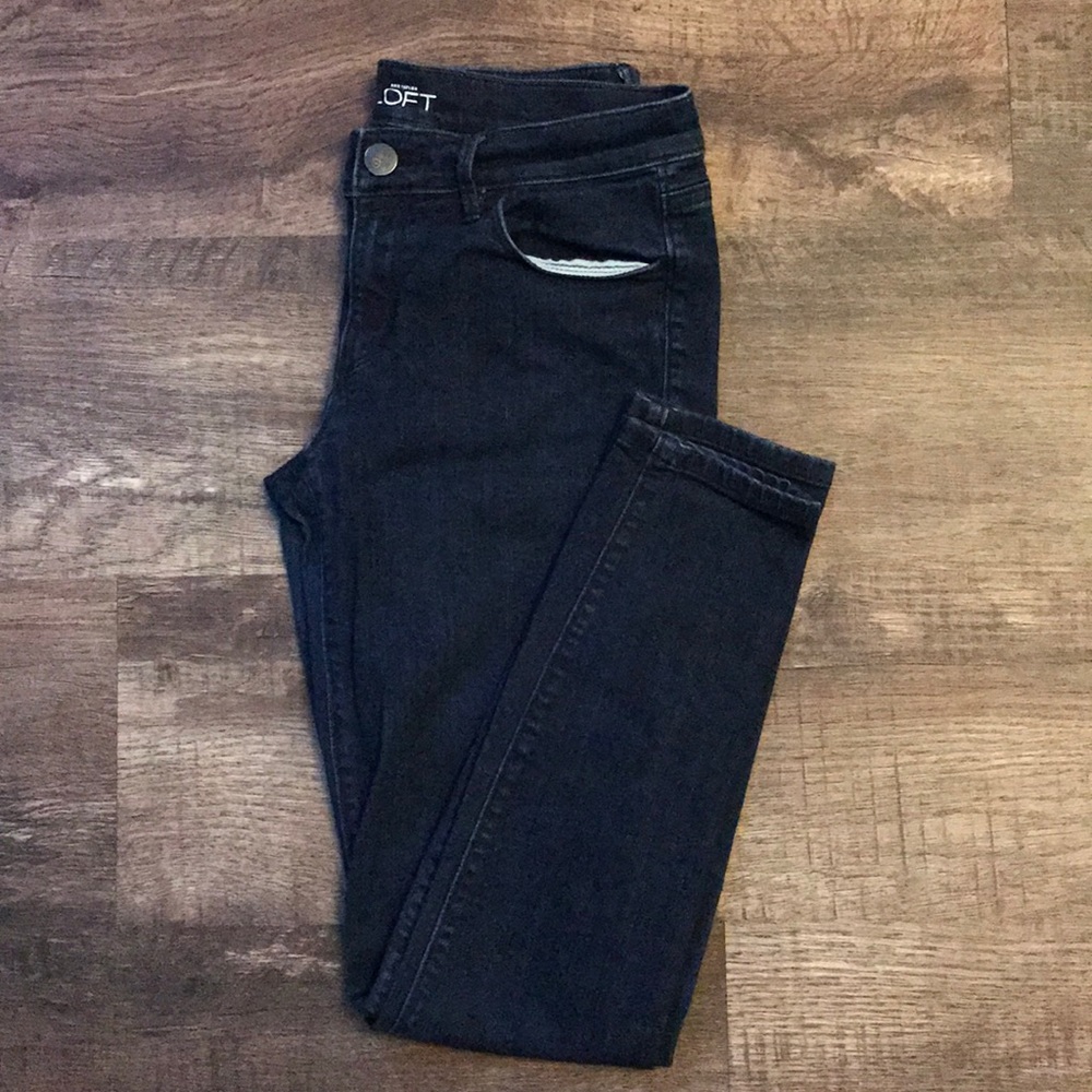 Dark wash super skinny LOFT jeans.